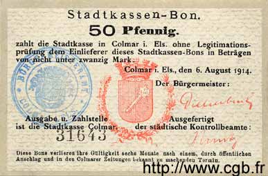 50 Pfennig DEUTSCHLAND Colmar 1914 K.65 fVZ