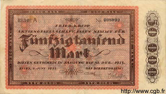 50000 Mark DEUTSCHLAND Essen 1923 K.1429a VZ