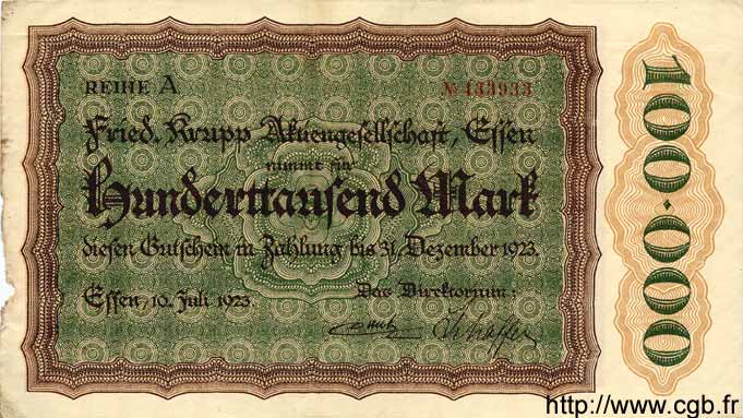 100000 Mark ALEMANIA Essen 1923 K.1429b BC+