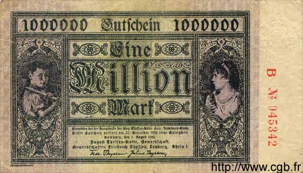 1 Million Mark ALLEMAGNE Hambourg 1923 K.2106i TTB