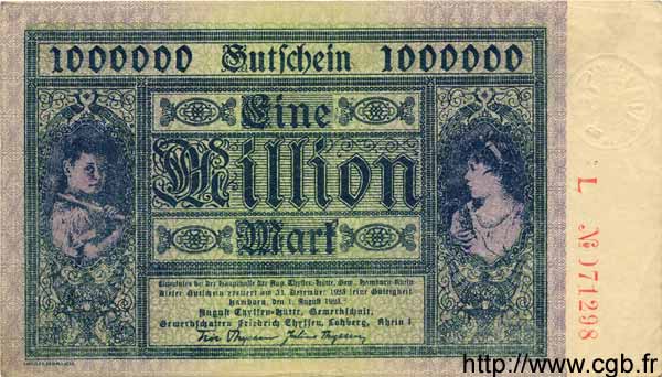 1 Million Mark DEUTSCHLAND Hambourg 1923 K.2106i fVZ