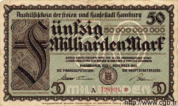 50 Milliarden Mark DEUTSCHLAND Hambourg 1923 Ham.32a S