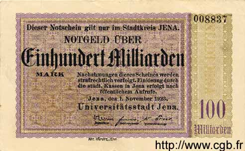 100 Milliarden Mark ALEMANIA Iéna 1923 K.2513d EBC+