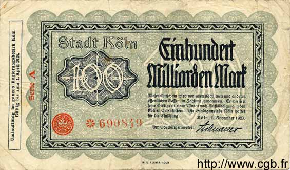 100 Milliarden Mark ALEMANIA Köln 1924 K.2684bbb BC