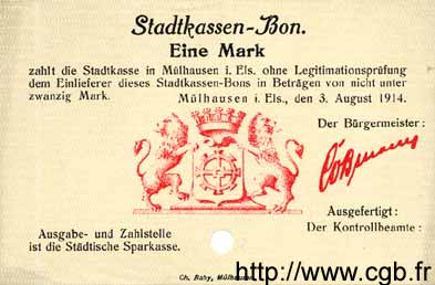 1 Mark GERMANIA Mulhouse 1914 K.247a q.FDC
