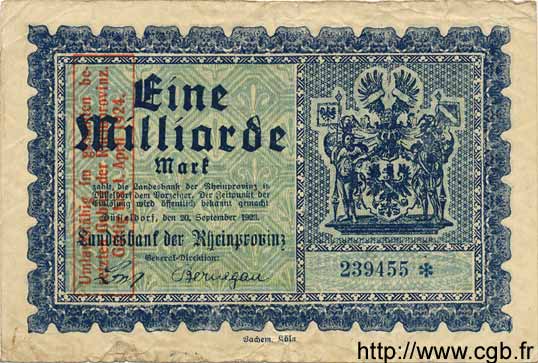 1 Milliarde Mark GERMANY  1923 Rpr.30a F