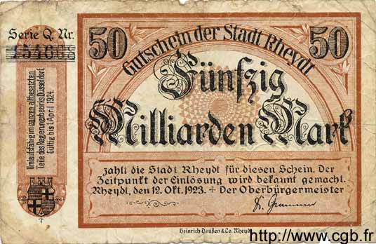 50 Milliarden Mark GERMANY Rheydt 1923 K.4561uQ VG