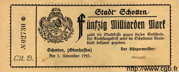 50 Milliarden Mark GERMANY Schotten 1923 K.5045a VF+