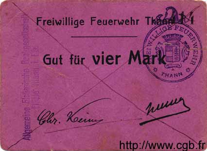 4 Mark Annulé GERMANY Thann 1914 K.396 VF