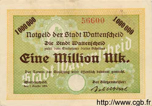1 Million Mark GERMANIA Wathingen 1923 K.5471a q.SPL