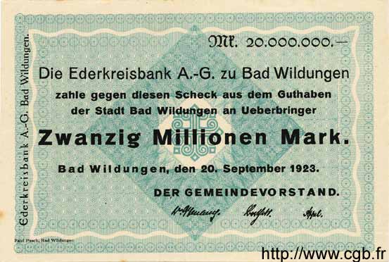 20 Millionen Mark GERMANY Wildungen 1923 K.5624e UNC-