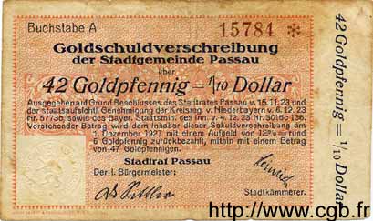 42 Goldpfennig = 1/10 Dollar GERMANIA  1923 Bay.234 MB