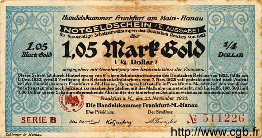1,05 Markgold = 1/4 Dollar GERMANY  1923 Grab.- VF