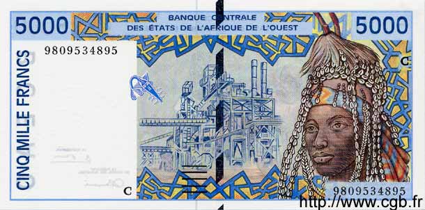 5000 Francs WEST AFRICAN STATES  1998 P.313Cg UNC