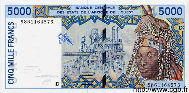 5000 Francs WEST AFRIKANISCHE STAATEN  1998 P.413Df fST+