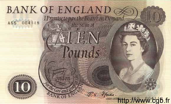 10 Pounds ENGLAND  1967 P.376b UNC-