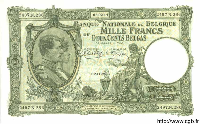 1000 Francs - 200 Belgas BELGIUM  1944 P.110 UNC-
