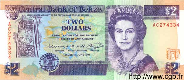 2 Dollars BELIZE  1991 P.52b ST