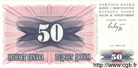 50 Dinara BOSNIA HERZEGOVINA  1992 P.012a UNC