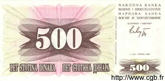 500 Dinara BOSNIA HERZEGOVINA  1992 P.014a UNC