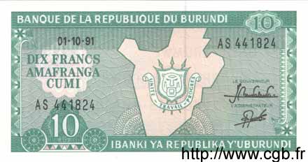 10 Francs BURUNDI  1991 P.33b FDC