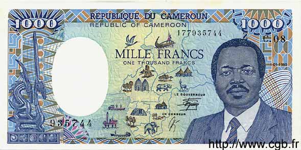 1000 Francs KAMERUN  1990 P.26b fST+
