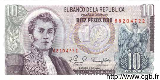 10 Pesos Oro KOLUMBIEN  1980 P.407g ST