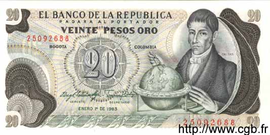 20 Pesos Oro COLOMBIA  1983 P.409d FDC
