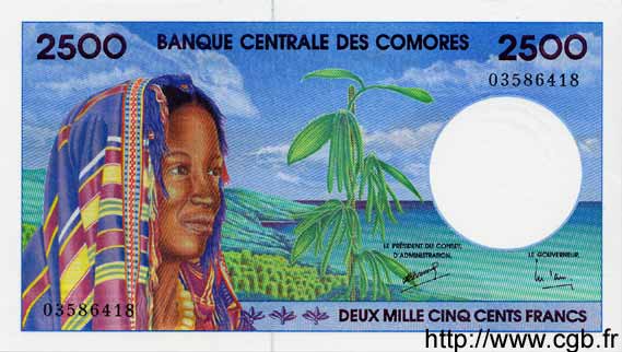 2500 Francs COMOROS  1997 P.13 UNC
