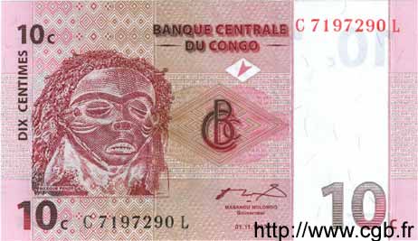 10 Centimes CONGO, DEMOCRATIQUE REPUBLIC  1997 P.082a UNC