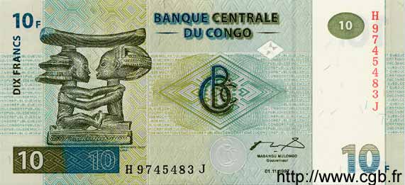 10 Francs DEMOKRATISCHE REPUBLIK KONGO  1997 P.087a ST