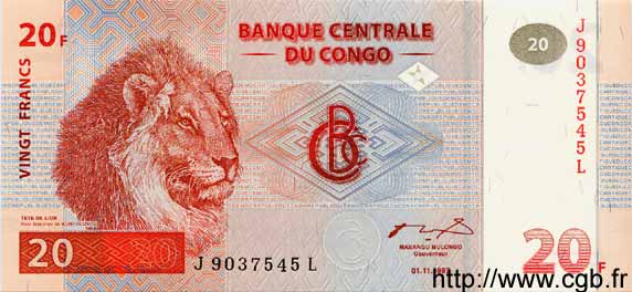 20 Francs DEMOKRATISCHE REPUBLIK KONGO  1997 P.088a ST