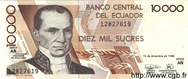 10000 Sucres ECUADOR  1998 P.127c FDC