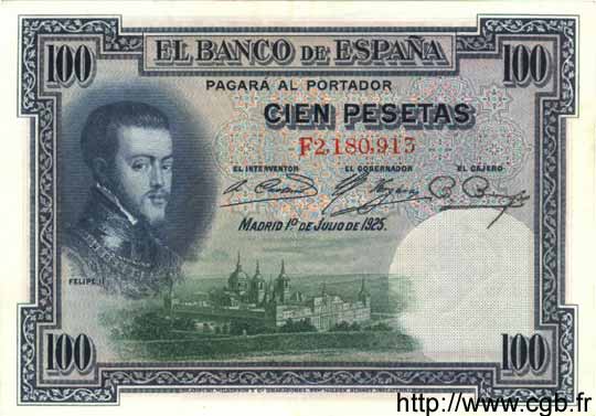 100 Pesetas SPAIN  1925 P.069c AU-