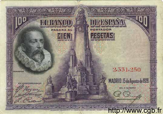 100 Pesetas ESPAÑA  1928 P.076a MBC