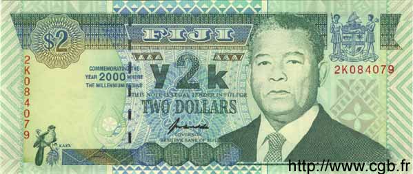 2 Dollars Commémoratif FIJI  2000 P.102a UNC