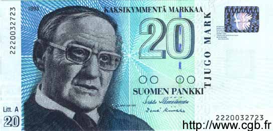 20 Markkaa FINNLAND  1993 P.123 ST