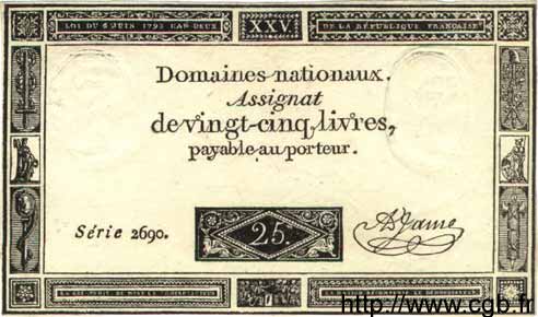 25 Livres FRANCE  1793 Laf.168 AU