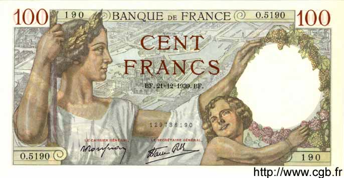 100 Francs SULLY FRANCIA  1939 F.26.18 q.FDC