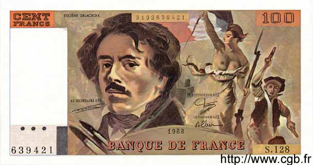 100 Francs DELACROIX modifié FRANCIA  1988 F.69.12 SC+