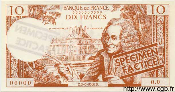 10 Francs VOLTAIRE FRANCE Regionalismus und verschiedenen  1963  ST