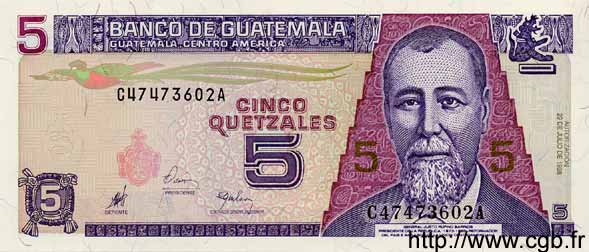 5 Quetzales GUATEMALA  1998 P.100 UNC