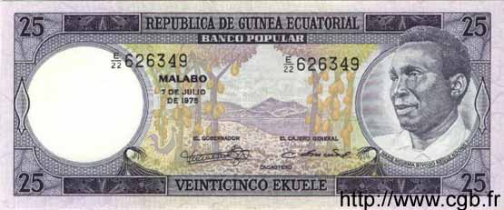 25 Ekuele GUINEA ECUATORIAL  1975 P.09 FDC