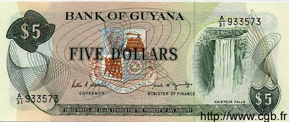 5 Dollars GUIANA  1989 P.22e UNC