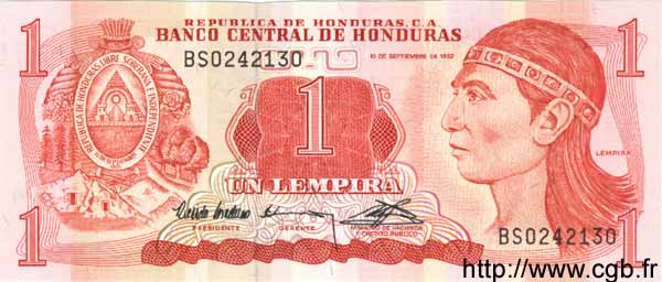 1 Lempira HONDURAS  1992 P.071 UNC