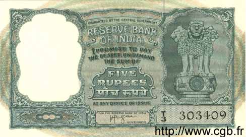 5 Rupees INDIA
  1957 P.035a SC