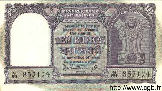 10 Rupees INDIA  1962 P.040b AU