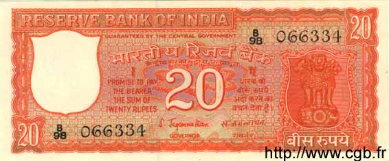 20 Rupees INDIA  1970 P.061A AU
