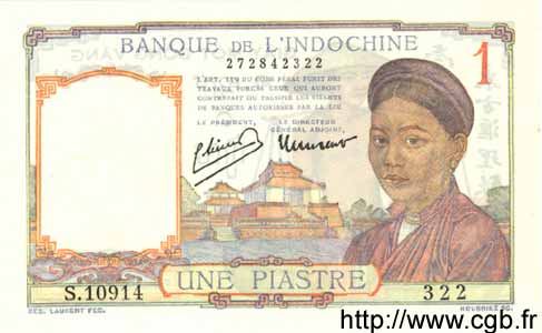 1 Piastre FRENCH INDOCHINA  1945 P.054d UNC-