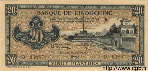 20 Piastres marron INDOCINA FRANCESE  1945 P.071 q.FDC